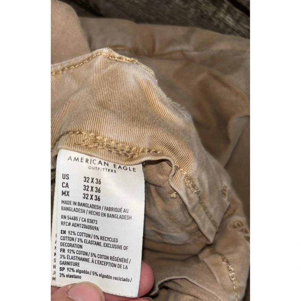 American Eagle Flex Khaki Chino Pants Mens 32x36 Tan Straight Leg Cotton Stretch
